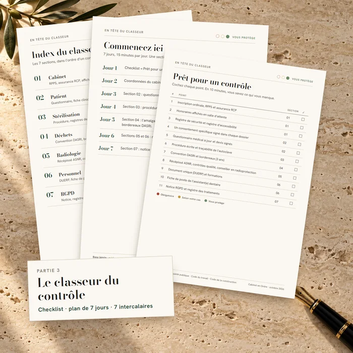 Le classeur du contrôle