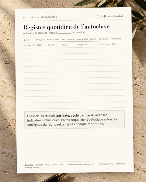 Registre quotidien de l’autoclave